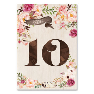 Boho Floral Rustic Wedding Table Number Card 10