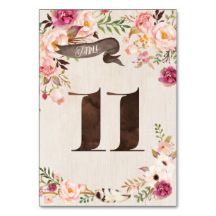 Boho Floral Rustic Wedding Table Number Card 11