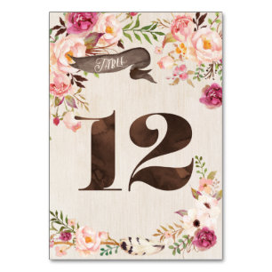 Boho Floral Rustic Wedding Table Number Card 12