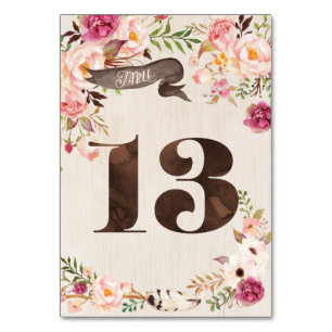 Boho Floral Rustic Wedding Table Number Card 13
