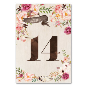 Boho Floral Rustic Wedding Table Number Card 14