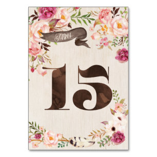 Boho Floral Rustic Wedding Table Number Card 15