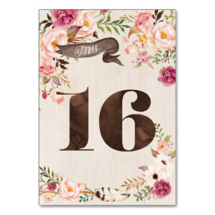 Boho Floral Rustic Wedding Table Number Card 16