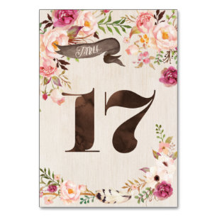 Boho Floral Rustic Wedding Table Number Card 17