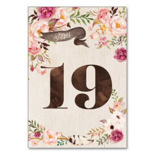 Boho Floral Rustic Wedding Table Number Card 19