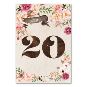 Boho Floral Rustic Wedding Table Number Card 20