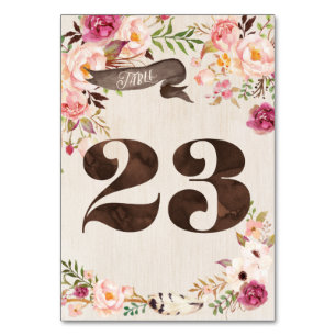 Boho Floral Rustic Wedding Table Number Card 23