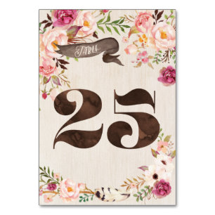 Boho Floral Rustic Wedding Table Number Card 25