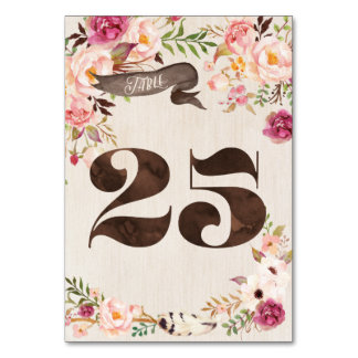 Boho Floral Rustic Wedding Table Number Card 25