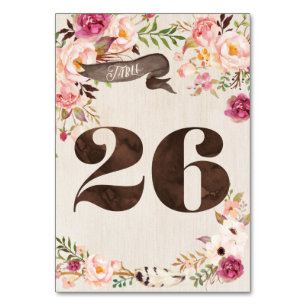 Boho Floral Rustic Wedding Table Number Card 26