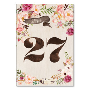 Boho Floral Rustic Wedding Table Number Card 27