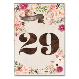 Boho Floral Rustic Wedding Table Number Card 29