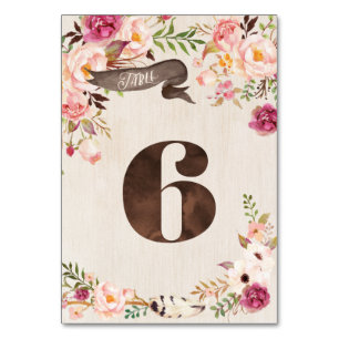 Boho Floral Rustic Wedding Table Number Card 6