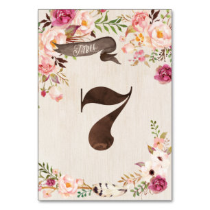 Boho Floral Rustic Wedding Table Number Card 7