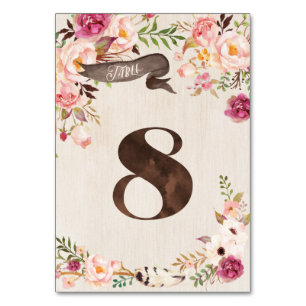 Boho Floral Rustic Wedding Table Number Card 8