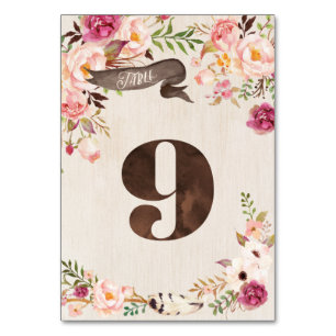 Boho Floral Rustic Wedding Table Number Card 9