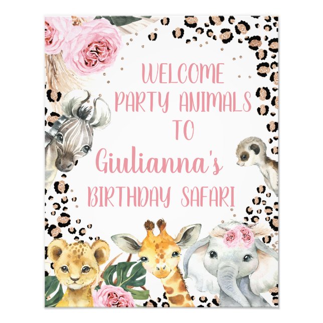 Boho Floral Safari Birthday Welcome Sign (Front)
