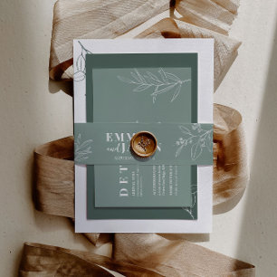 Boho Floral Sage Green Invitation Belly Band