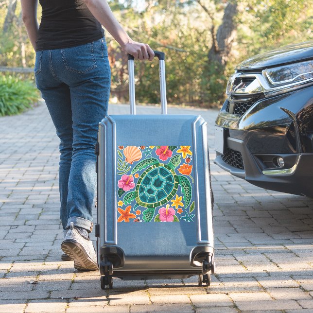 Boho Floral Sea Turtle (Suitcase Insitu)