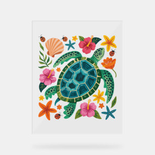 Boho Floral Sea Turtle Acrylic Sign