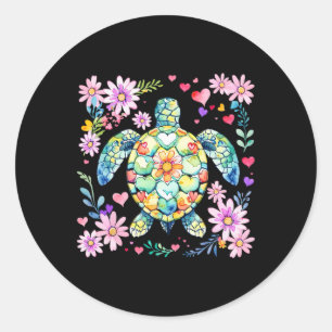 Boho Floral Sea Turtle Ocean Animal Summer Vibes B Classic Round Sticker