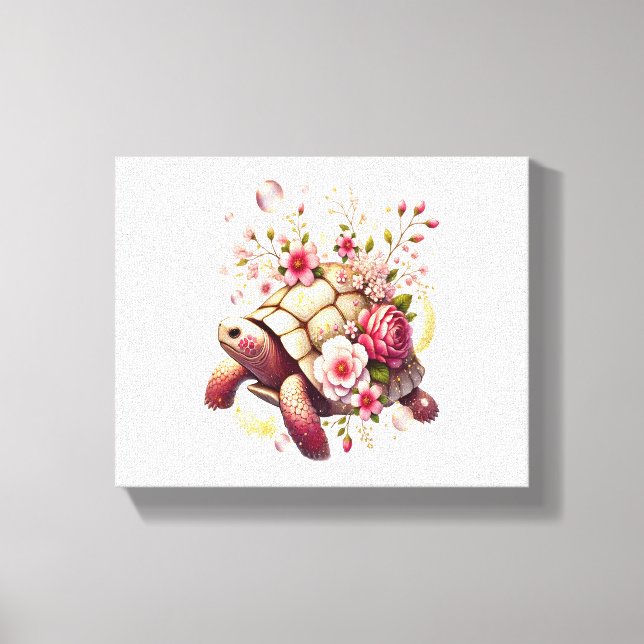Boho Floral Sea Turtle Pink Blossom Canvas Print (Front)