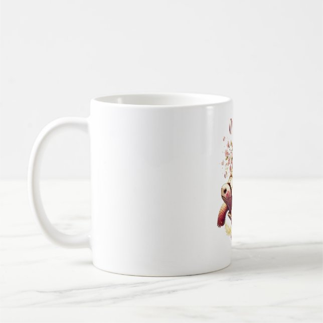 Boho Floral Sea Turtle Pink Blossom Coffee Mug (Left)