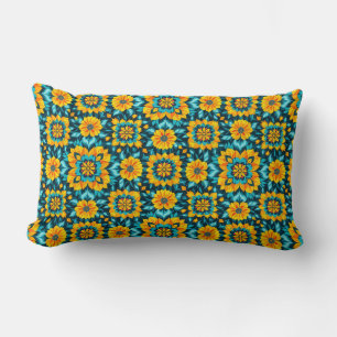 Boho Floral Seamless Pattern in Vibrant Folk Style Lumbar Cushion