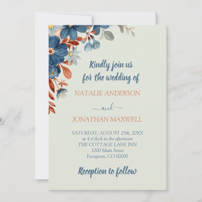 Boho Floral Silver Wedding Invitation (Front)