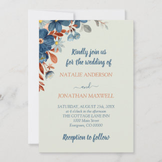 Boho Floral Silver Wedding Invitation