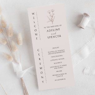 Boho Floral Sketch Modern Elegant Wedding Program