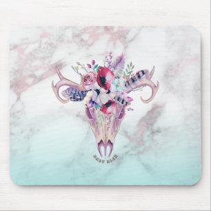 Boho floral skull & marble ombre mouse pad