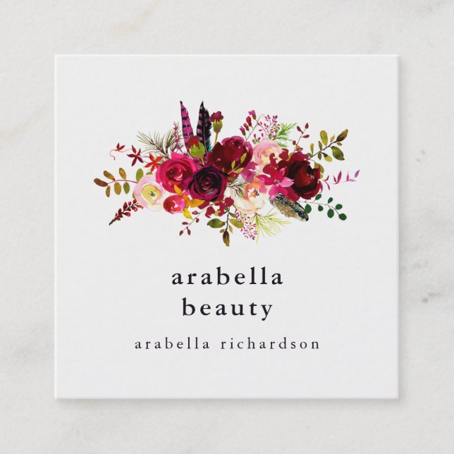 Boho Floral | Social Media Icons Square Business Card (Front)