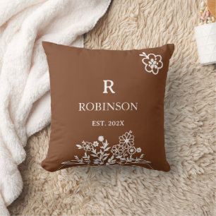Boho Floral Soft Burnt Orange   Monogram Cushion