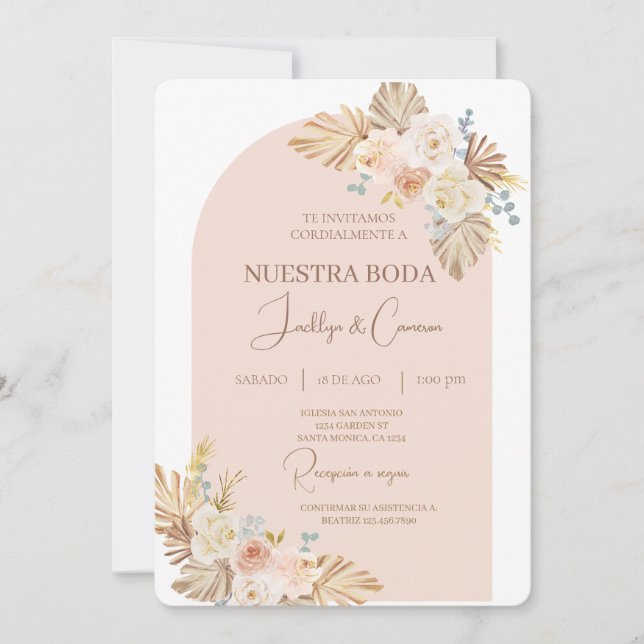 Boho Floral Spanish Wedding Invitation (Front)