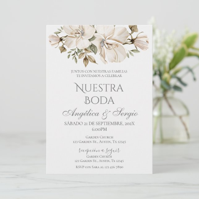 Boho Floral Spanish Wedding Invitation (Standing Front)