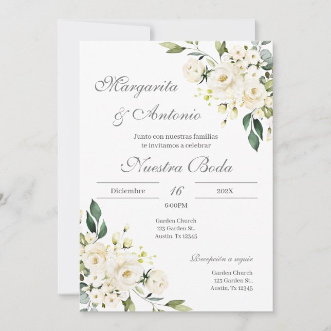Boho Floral Spanish Wedding Invitation (Front)