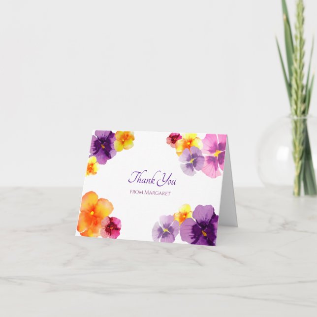 Boho Floral Spring Garden Hand-Illustrated Pansy Thank You Card (Front)