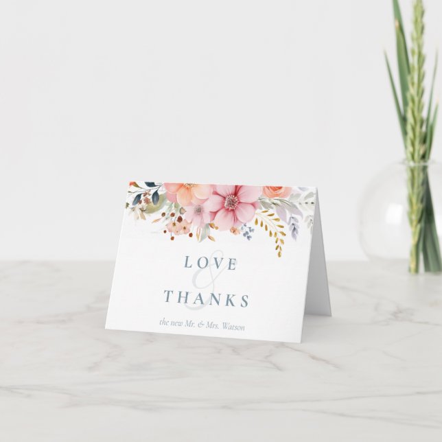 Boho Floral Spring Summer Wedding  Thank You Card (Front)