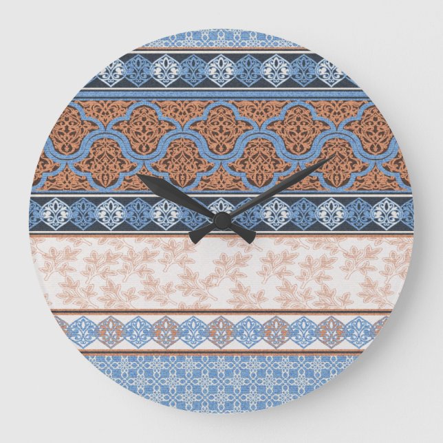Boho Floral Stripes: Ethnic Seamless Collection Large Clock (Front)