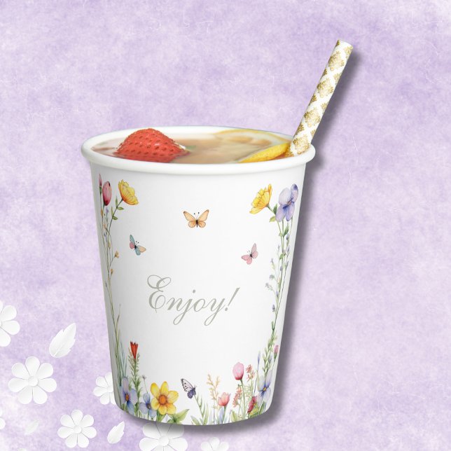 Boho Floral Summer Wildflower Bridal Shower Paper Cups (Creator Uploaded)