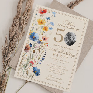 Boho Floral Surprise 50th Birthday Party For Her Invitation