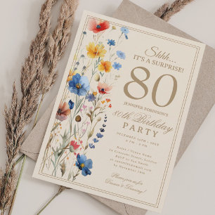 Boho Floral Surprise 80th Birthday Party For Her Invitation