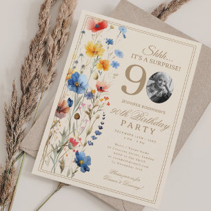 Boho Floral Surprise 90th Birthday Party For Her Invitation