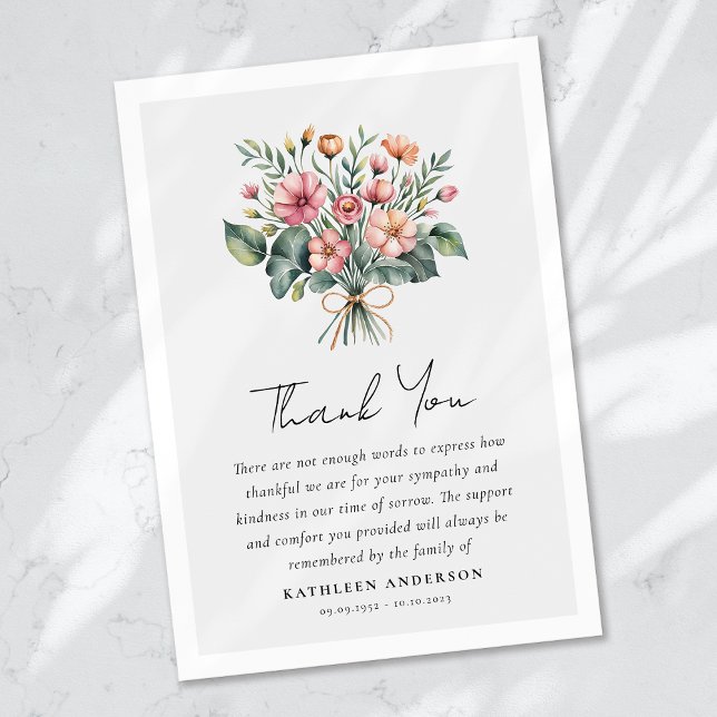 Boho Floral Sympathy Funeral Thank You Card (Creator Uploaded)