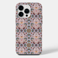 Boho Floral Teddy Bear and Ornate Mandala Seamless