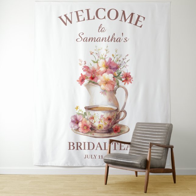 Boho Floral Terracotta Bridal Shower Tea Tapestry (In Situ)