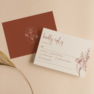 Boho Floral Terracotta Burnt Orange Wedding Modern RSVP Card