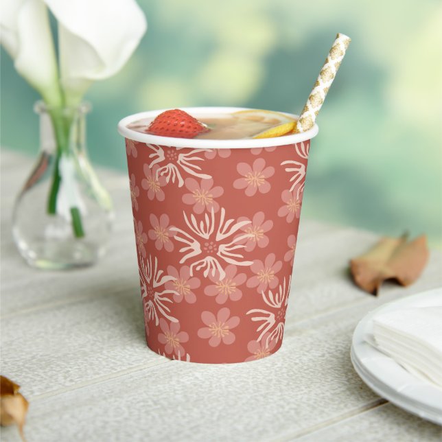 Boho Floral Terracotta Design Paper Cups (Insitu)