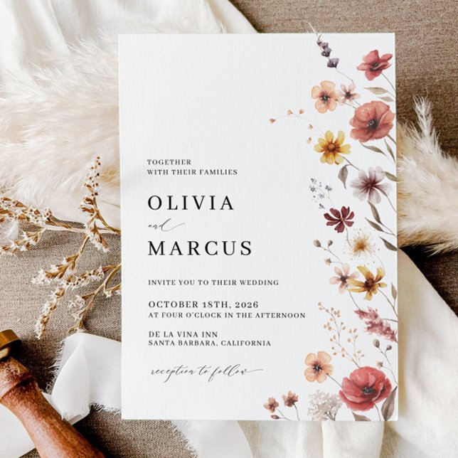 Boho Floral Terracotta Meadow Wedding Invitation (Invitation Front)